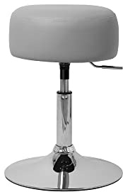 ML-Design Schminkhocker Hellgrau aus verchromtem Stahl, Sitzhocker Rund Ø 33cm, Schminktisch Hocker höhenverstellbar 52–65cm, Drehbar, Polsterhocker ergonomisch mit Kunstleder-Bezug, Antirutschgummi