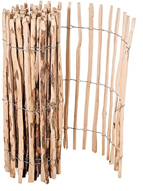 Mehl-Wohnideen Staketenzaun 5 Meter Rollzaun aus Haselnuss Höhe: ca. 50-120 cm, Lattenabstand ca. 7-8cm Langlebig Dank 100% Naturprodukt für Beete & Teichumrandung (60cm), Transparent