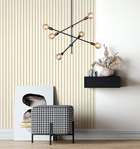 NEWROOM Papier Peint Intissé Créme Aspect Mur à Lamelle Bois - 3D Panneau Revetement Mural Tasseaux Poutre Decor