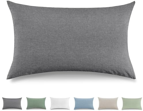 TOCOMOA Kissenbezug 40x80 cm 2er Set, Gewaschene Baumwolle Kissenbezüge | Oeko-TEX Zertifiziert, hautfreundlich weicher und Atmungsaktiv, 100% Baumwolle, Dunkelgrau, mit Reißverschluss,Heimdekoration