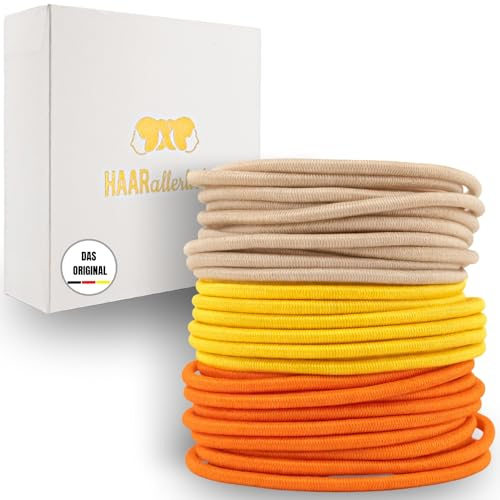 HAARallerliebst Hårsnoddar extra tunna (30 stycken | beige, gul, orange | 4,5 cm) inkl. låda för förvaring (låda färg: vit)