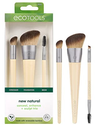 EcoTools Nouveau trio naturel dissimulé, amélioré et sculpté, pinceaux de maquillage pour fond de teint, correcteur et sourcils, poils synthétiques denses pour sculpter le visage