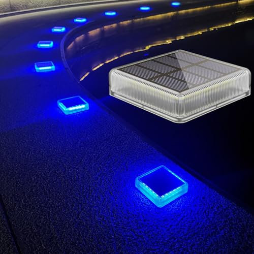 Lacasa Lampe Solaire Exterieur, Lot de 4, Lumiere Extérieur Terrasse Sol LED Lumière Bleue 40LM, Toute la nuit Éclairage, étanche IP68 pour Pont Chemins Marches de Jardin Escalier Allée, Carré