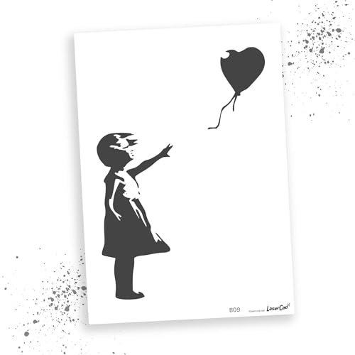 LaserCad Schablonen BANKSY Streetart (B009, Baloon Girl, DIN A5) Stencil für Graffiti, Airbrush, Kunst, Deko, zum Malen