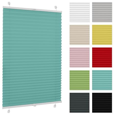 Plissee ohne Bohren 35 cm x 200 cm - Türkis - Plissee klemmfix, Rollos für Fenster ohne Bohren, Jalousien Fenster für innen, Raffrollo, Fenster plissee