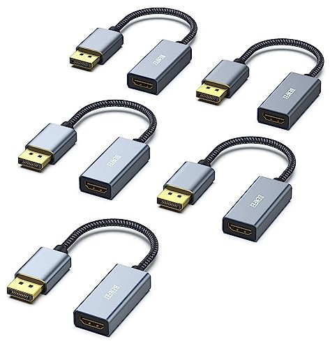 BENFEI Adattatore Displayport a HDMI 4K 5 Confezioni, Unidirezionale DisplayPort Computer a HDMI Monitor Convertitore per Lenovo Dell HP Asus [involucro in alluminio, intrecciato in nylon]