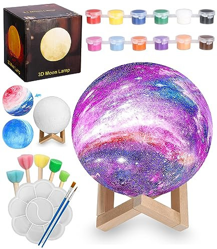 FAOKZE Bastelset Mond Lampe, 3D Mondlampe Malset, DIY Nachtlicht, Geschenkideen für Mädchen, Geburtstagsgeschenke, Basteln für 3-12 Jahre