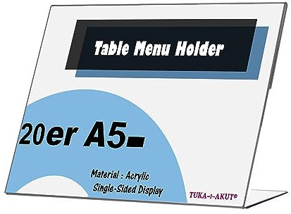 TUKA 20X A5 Quer Acryl Anzeige-Ständer Plakataufsteller, Tischaufsteller Schräg L-Ständer, Prospektständer Werbeaufsteller Flyer-Display Speisekartenhalter aus 2,5mm Acryl Glaskla, TKD8201-A5-20x