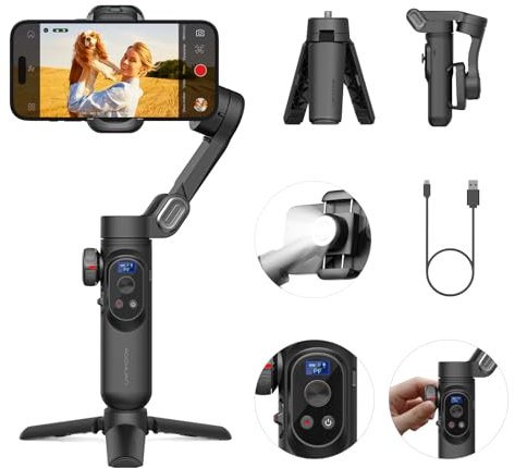 AOCHUAN Gimbal Stabilizer for Smartphone, Gimbals w/Wireless Charging iPhone Gimbal for iPhone 15 Pro Max/Android 3-Axis Handheld Phone Stabilizer for Video Recording Face Tracking-Smart X Pro