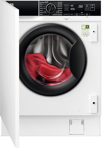 AEG Einbauwaschmaschine 8 kg, Serie 8000 PowerCare - Faserschonend Sauber in nur 59 Min. bei 30 °C, A, Dampf-Programm – Weniger Bügel, Leise, Mengenautomatik, Nachlegefunktion, 1400 U/min, LR8BI7480