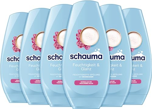 Schauma Schwarzkopf Feuchtigkeits-Spülung Feuchtigkeit & Glanz (6x 250 ml), Haarspülung lässt das Haar glänzen, Spülung mit Reiswasser für normales bis trockenes Haar
