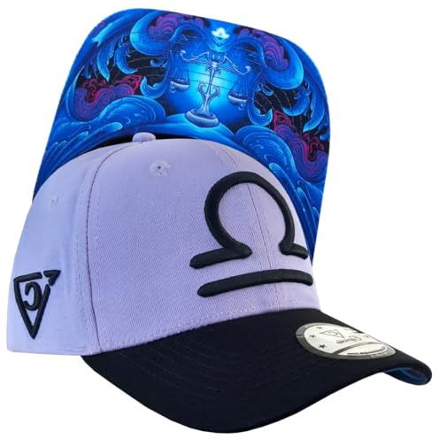 Capiche [99+ Variantes] Casquette de Baseball Balance Zodiac – Chapeau Lilas et Noir avec Symbole brodé, Design Artistique sous-visière, réglable à Bord incurvé pour la Mode