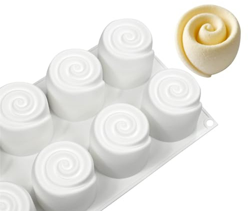 DUBENS Stampo in silicone a forma di fiori a forma di rosa, 8 cavità, mousse, per torte, torte, dolci, cioccolato, caramelle, cupcake
