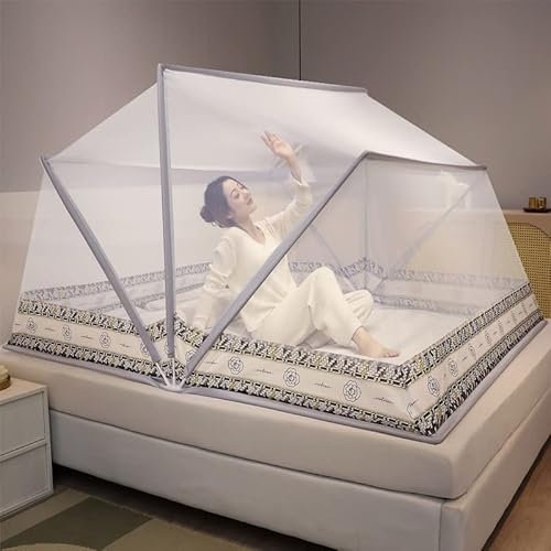 Generic Gefaltetes Himmelbett-Zelt, zusammenklappbares Moskitonetz-Zelt, bodenlos, tragbar, einfach aufzubauen, für Bett, Camping, Reisen, Zuhause (80 x 190 x 105 cm C)