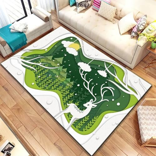 Elch Waldtier Hirsch Cartoon-Zeichnung Teppich Kinderteppich Wohnzimmerteppich Schlafzimmerteppich 3D-Gedruckter Superweicher Flanellteppich 200 X 300 Cm - Leicht Zu Reinigendes, Weiches Polye -6O8Z0O