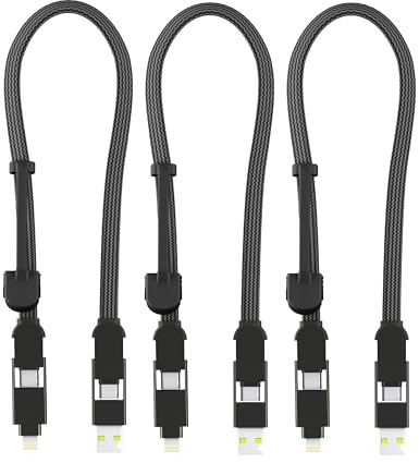 Rolling Square inCharge XL 30 cm - Schlüsselanhänger mit USB-C-Kabel, Universal-Smartphone-Kabel, Geschenk für Männer, 6-in-1-Universalladegerät, Schwarz, Lightning-Kabel 100 W, Multipack 3x