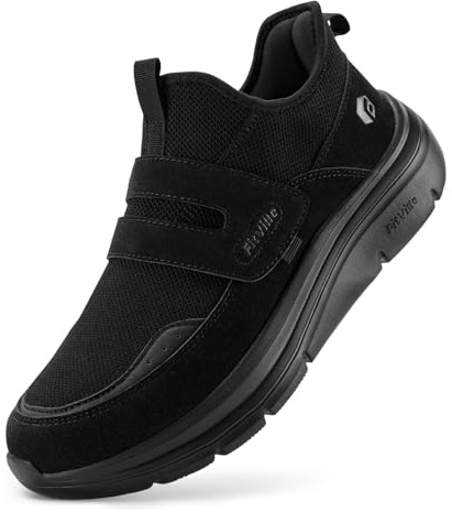 FitVille Men's Extra Wide Width Slip-on Trainers with Adjustable Straps, Easy on & Off Comfortable Walking Shoes for Swollen Feet, Cloud Wanderer V5