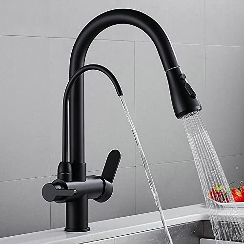 ABBNIA Robinet d'évier de Cuisine pour Bar, Ferme Commerciale, Robinet de Cuisine extractible, Laiton Massif pour Cuisine, Robinet de Filtre à Eau Noir monté sur Le Pont, Robinet d'évier Mixte