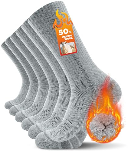 TANSTC Chaussettes Homme Femme 39-42 Chaussette Antidérapante Respirant de Randonnée en Laine Mérinos, Chaussettes Hautes Sports Homme Femme, Trail Running, 3 Paires Gris