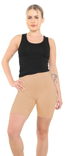Crazy Chick® Women's Cotton Cycling Shorts - Ladies Yoga Gym Workout Running Cycling Sports Shorts Stretchy 1/2 Length Over-Knee Legging Plus Size 8-30, Nude, 12