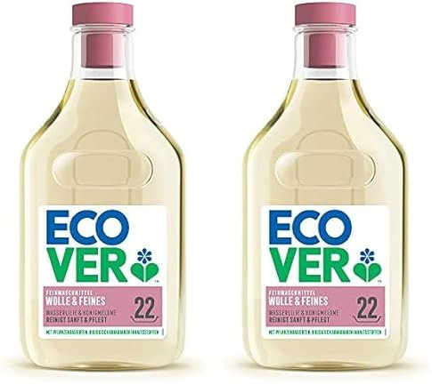 Ecover Feinwaschmittel Wolle & Feines (1 L/22 Waschladungen), Flüssigwaschmittel mit pflanzenbasierten Inhaltsstoffen, Ecover Waschmittel für empfindliche Textilien (Packung mit 2)