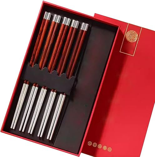 CTCOIJRN Bacchette riutilizzabili, Bacchette riutilizzabili Bacchette USA e Getta riutilizzabili5 Paia di Bacchette d'Argento, Set di scatole Regalo di Bacchette di Fascia Alta for la casa