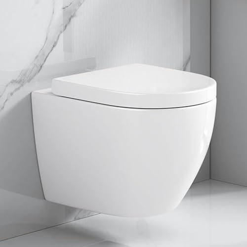 sanicomfort Hänge-WC Adonis 2.0 Spülrandlos mit Turbo Flush 360° – Wand-WC Set inkl. Softclose Sitz – Leise Twister Spülung, Tiefspüler Weiß, Kompatibel mit Geberit