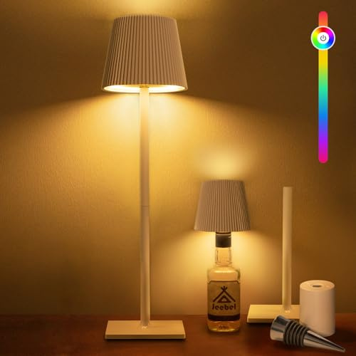 Jeebel 4-in-1 Kabellos Tischlampe, 5200mAh LED RGB Flaschenlampe aus Metall mit Stufenlos Dimmbarer, IP54, Tragbare Flaschenlicht and Tischlampe für Indoor-Outdoor Restaurant, Garten, Bar, Camping