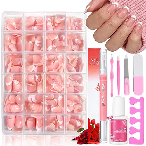 Falska naglar Tips Set – 120 stycken franska falska naglar att klistra på – full täckning konstgjorda naglar medium almond nagelkonst manikyr, falska naglar för kvinnor och kvinnor gelnaglar (vit