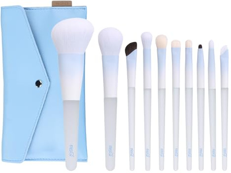 MSQ 10 Stück Professionelles Make-up Pinsel Set mit Tasche Kristallgriff | Pinselset Makeup für Foundation, Highlighter, Pulver und Concealers