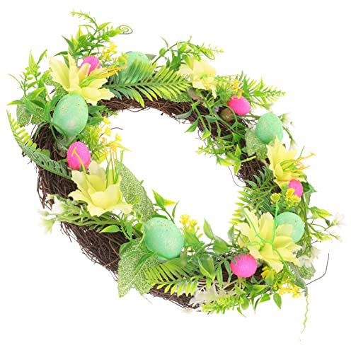 PRETYZOOM Artificial Easter Wreath Eggs Rattan Spring Front Door Decor Easter Egg Garland