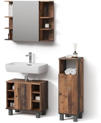 Livinity Badmöbel-Set Fucino Eiche rustikal | 3 Teile, mit Midischrank