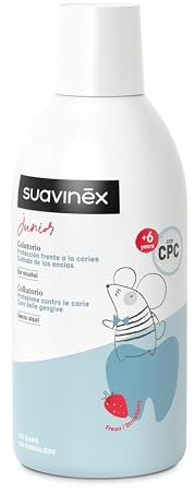 Suavinex, Enjuague Bucal para Niños y Niñas +6 Años, Previene Caries, Protege Encías, Colutorio sin Alcohol, Sin Gluten, Con Flúor, CPC y Agua de Mar Purificada, Uso Diario, Sabor Fresa, 500 ml
