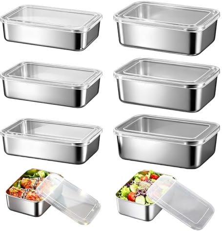SUNOYA 6 contenitori per il pranzo in acciaio inox, con coperchio, in acciaio inox, con coperchio, per il congelatore (1100 ml × 3 + 1700 ml × 3)