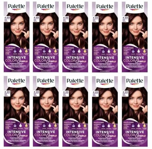 (Pack of 10) Palette Intensive Color Cream 4-89 (RFE3) Intensive Aubergine Hair Color - Full Box - with English instruction leaflet