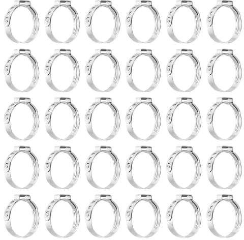 sourcing map 40Pcs 25.9-28mm Single Ear Hose Clamps 304 Stainless Steel Polished Stepless Hose Clamp for Automobile Pipe Connections Home Appliance Wiring and Pipes, Silver
