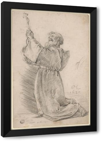 ArtDirect Kneeling Monk Holding a Crucifix (1630) Custom Framed Art Print Giclee Print or Canvas Options with Various Sizes and Customization by Cornelis Saftleven