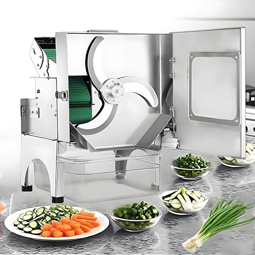 GIZMIT Tagliatrice elettrica per porri,Tritatutto Automatico Commerciale per cipollotti 200W 150kg/h,tagliatrice per porri ad Alta velocità, Porta di Alimentazione da 70mm,fette,cubetti e Cerchi C75