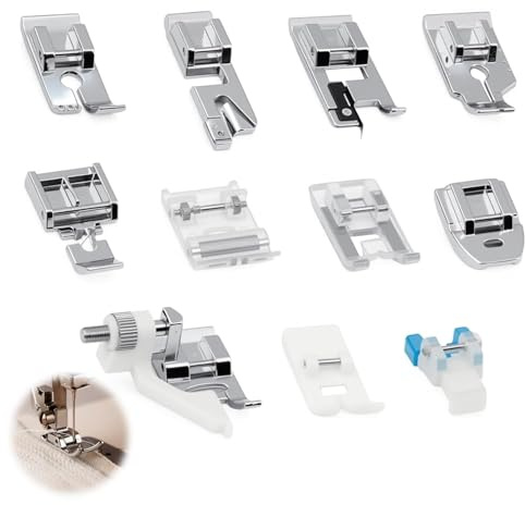 Funver 11 Pcs Sewing Machine Presser Feet Set, Universal Low Shank Presser Foot Kit with Walking Foot Compatible for Brother, Singer, Janome, Babylock Household Sewing Machines