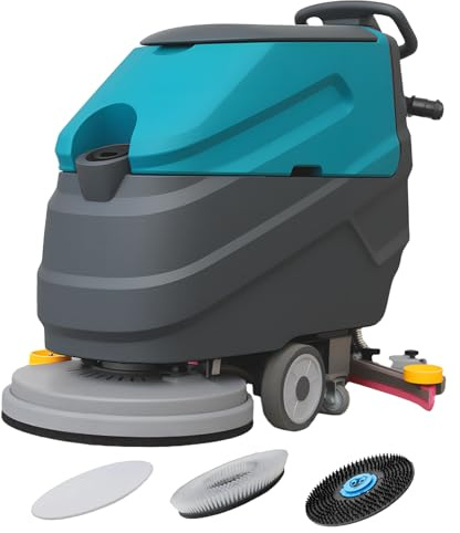 Commercial Floor Scrubber Machine Walk Behind, 22 Cleaning and 33 Suction Width, 18.5-Gal Sewage and 15.9-Gal Water Tank, 32000 Sqft/h, Cordless, Complete Set of Parts