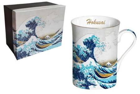 Socadis Hokusai Tasse en Porcelaine avec Coffret Cadeau, La Grande Vague, 300 ml, Design Artistique Japonais, Décoration Dorée