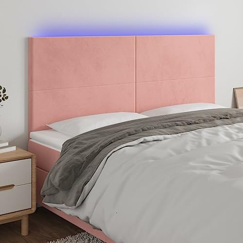 Owoxanthellate LED Bettkopfteil Rosa 200 cm Samt Höhenverstellbar Wandkissen für Schlafzimmer mit Flexibler Beleuchtung und Deluxe Bezug für modernes Ambiente