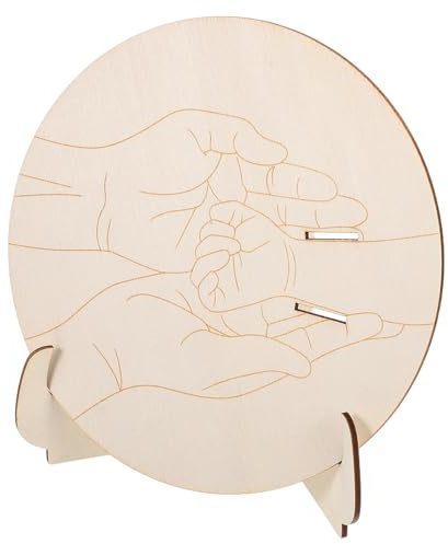 ULDIGI Placa Conmemorativa Obsequio Beige Recuerdo Personalizado de Madera Redonda con Soporte para Recién Nacidos para Hospital y Fiestas de Nacimiento