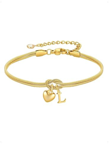 KONFEN Bracelet Femme Noeud avec Coeur et Initiale Lettre L Plaqué Or 18K, D'Amour D'amitié Double Couche Chaîne Empilable Réglable Élégant Bracelets, Idée Fantaisie Jewellery Bijou Couple Amie, Or