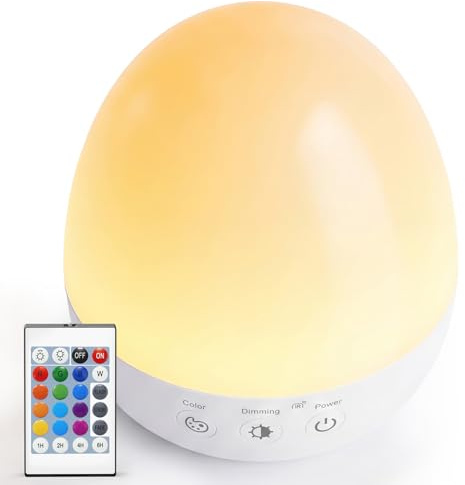 Auxmir Lámparas de Mesita de Noche LED Recargable 3000mAh, Luz Nocturna Infantil con Control Remoto y Táctil, Luz Quitamiedos Bebé 13 Colores, 5 Modos, Brillo Regulable y Temporizador, Ideal para Dorm