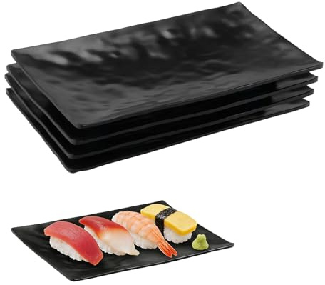 4 Piezas Platos Rectangulares, Platos de Postre Color Negro Mate, Platos de Aperitivos para Sushi, Juego de Vajilla para Carne, pour Sushis, Snacks, Salade, Antipasti et Accompagnements(Modelo B) | Platos de porcelana rectangulares para sushi, aperitivos, postres, guarniciones de frutas, ensalada y mezze (modelo B)