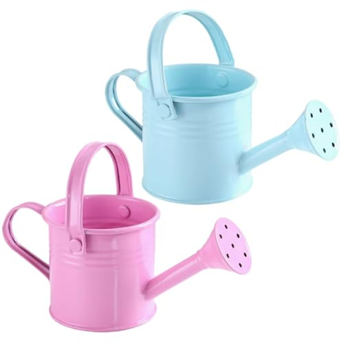 Annaffiatoio in metallo, annaffiatoio per bambini in confezione da 2, grazioso metallo con beccuccio lungo e manici per piccole piante, vaso da giardino per bambini per uso interno ed esterno