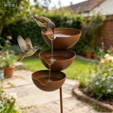 Generisch Dreistöckige stehende Vogeltränke Vogelbad aus Metall Winterfest frostsicher als Futter und Wasserschale für Garten Terrasse Hof Rasen Gartendeko Wildvögel