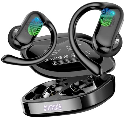 DUSONLAP Cuffie Open-Ear, 42 Ore Auricolari Sportivi Bluetooth 5.4 con ENC Mic e Gancio Auricolare Air, IPX7 Cuffie Bluetooth con Display LED per Fitness/Corsa/Ciclismo, Controllo Touch, iOS Android
