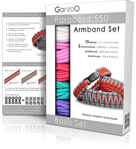 Ganzoo Paracord 550 Armband Set selbst knüpfen, Bastelset, Knüpfset, DIY Bracelet mit Klickverschlüssen und Anleitung, Lanyard Armband selber Machen, Parachute Cord